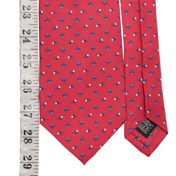 Drake's NWT Neck Tie in Red with Navy/Light Blue & White Floral Print 100% Silk